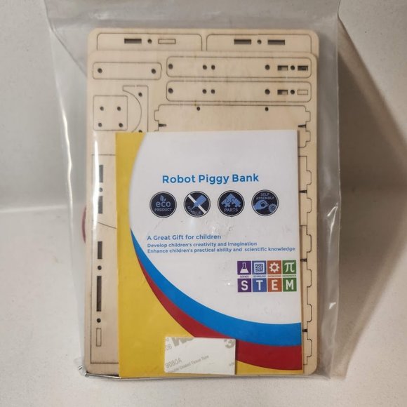 Robot Piggy Bank STEM Craft DIY Wood Coin Eating Puzzle Project Science Toy - Picture 2 of 10